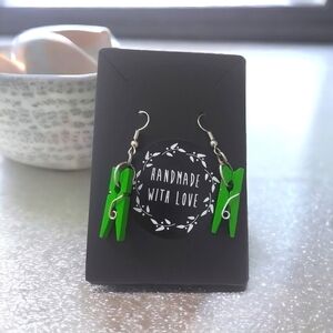 Handcrafted Miniature Green Clothespin Earrings